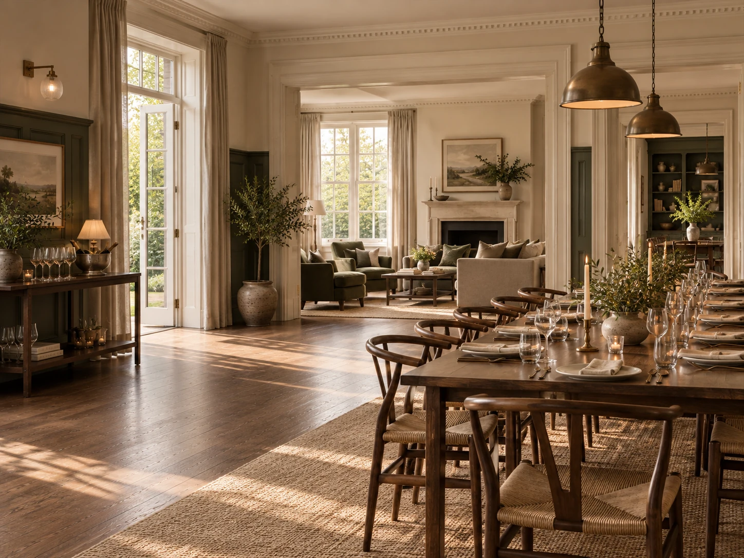 Warm, elegant venue interior styled for a hosted gathering