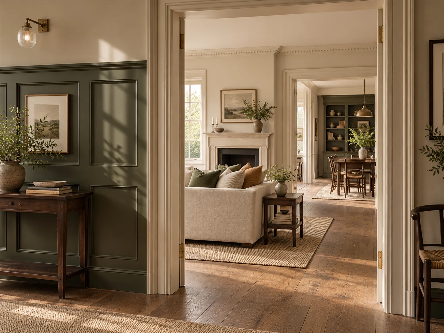 Editorial concept of connected rooms viewed through a series of doorways