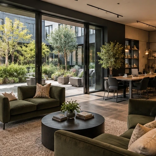 Editorial venue lounge image used to illustrate social content