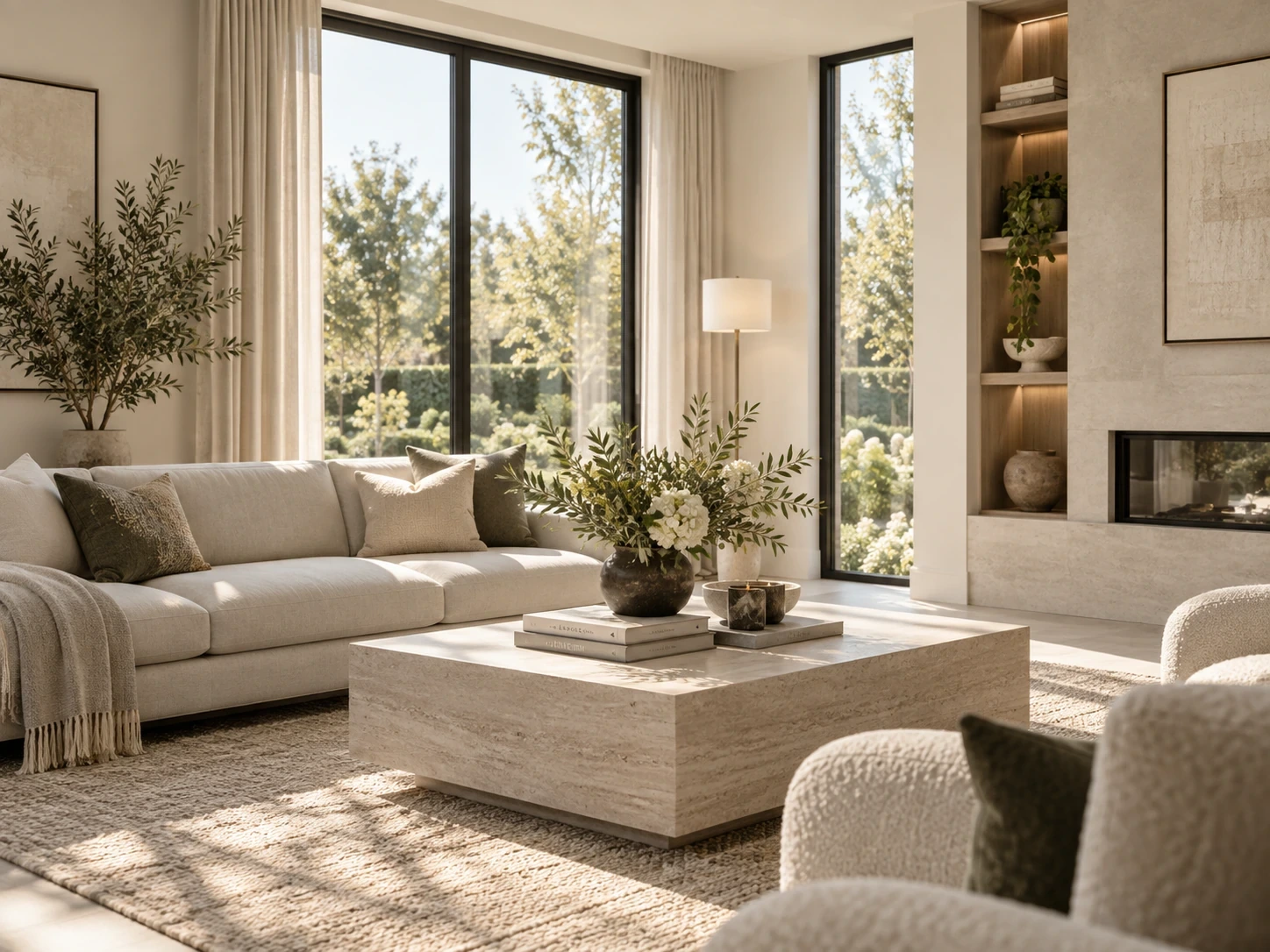 Illustrative living room. Sample questions do not establish facts or measurements about this pictured space.